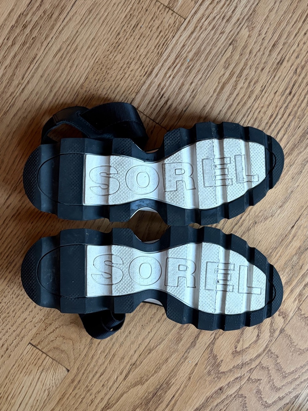 Sorel Kinetic Black and White Platform Sandals - Picture 7 of 11